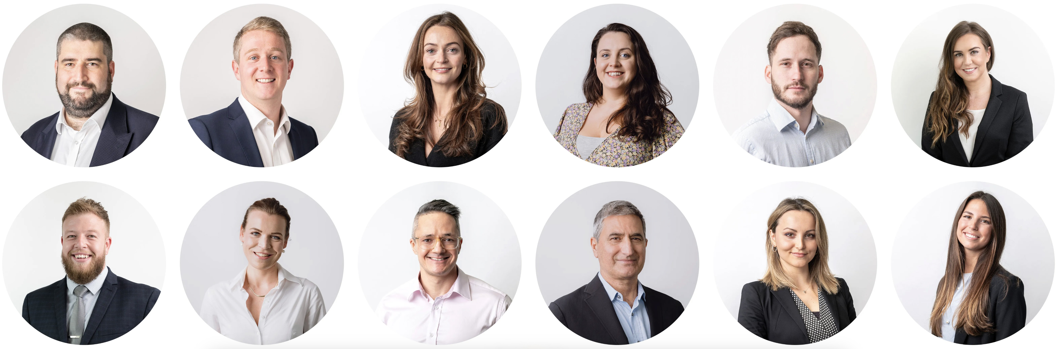 Grid of twelve circular corporate headshots from London photography sessions