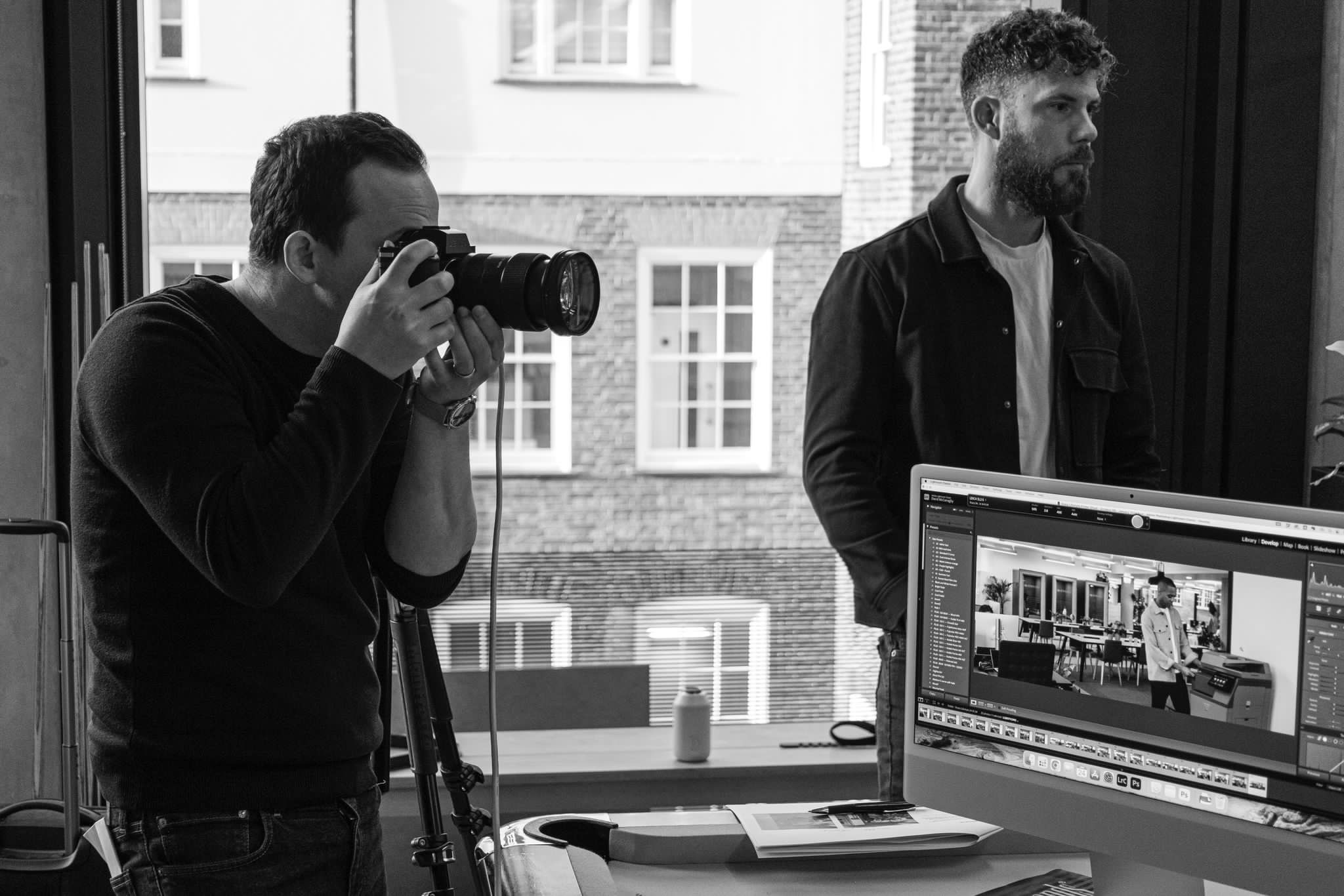 Behind the scenes — David McConaghy shooting tethered to Lightroom with talent during Sharp Electronics lifestyle shoot